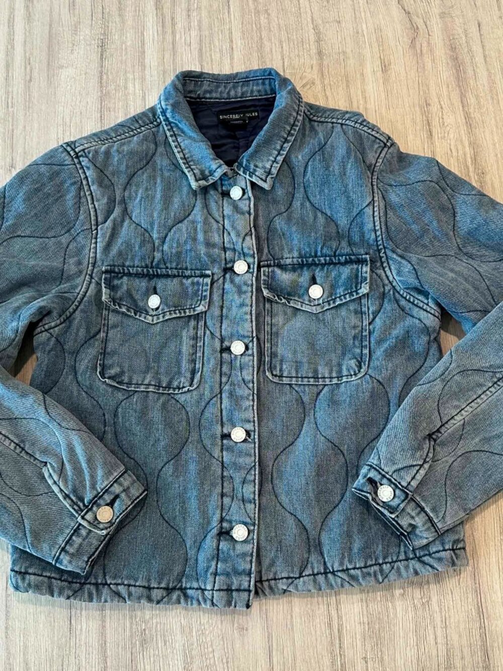 Sincerely Jules Quilted Denim Jacket Women's Small Blue Padded Button Front